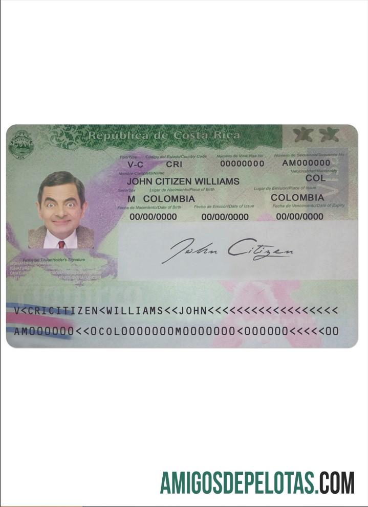 Visto para Costa Rica exemplo real